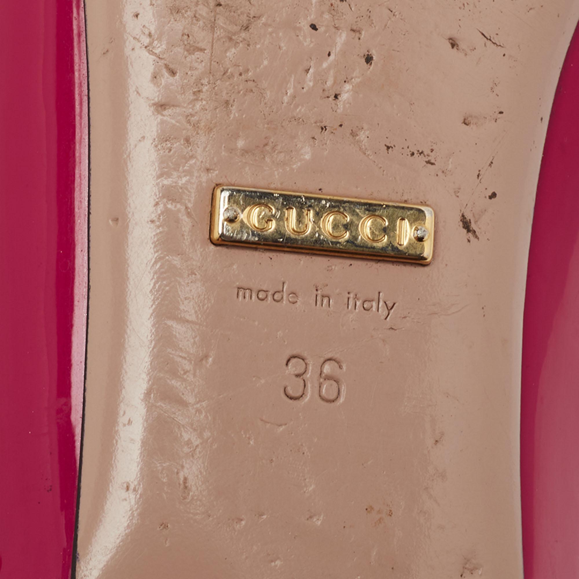 Gucci Pink Patent Leather Horsebit Open Toe Ballet Flats Size 36 2