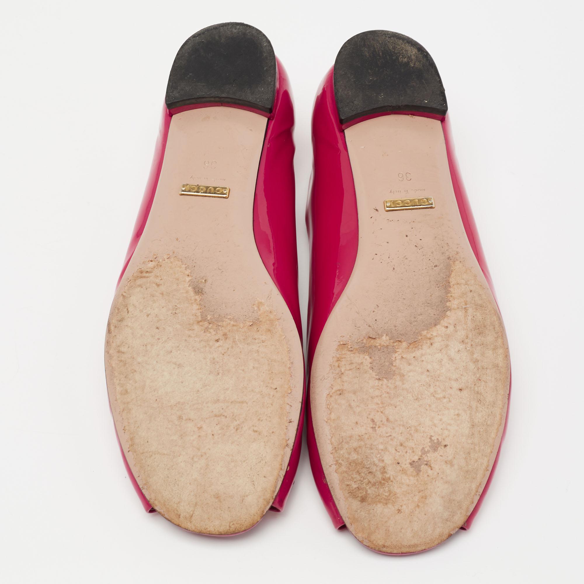 Gucci Pink Patent Leather Horsebit Open Toe Ballet Flats Size 36 3