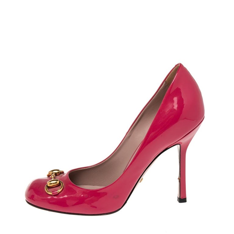 Gucci Pink Patent Leather Horsebit Pumps Size 36.5 For Sale at 1stDibs