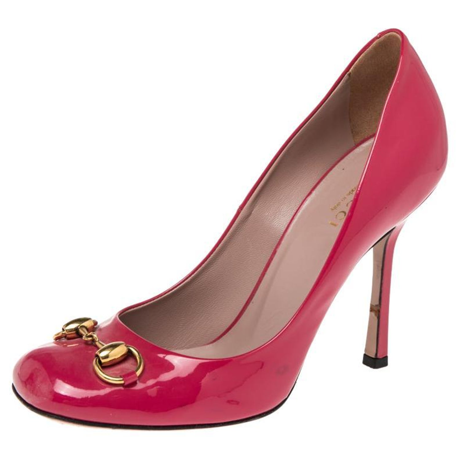 Gucci Pink Patent Leather Peep Toe Pumps Size 38 For Sale at 1stDibs
