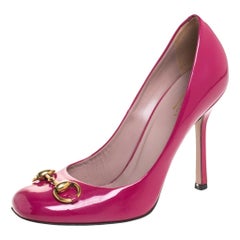 Gucci Pink Patent Leather Jolene Horsebit Pumps Size 37.5