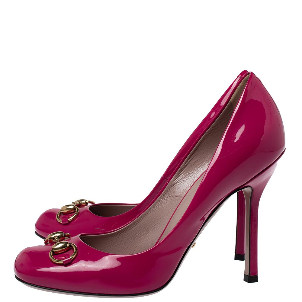 Women's Gucci Pink Patent Leather Jolene Horsebit Pumps Size 39