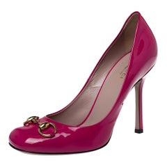 Gucci Pink Patent Leather Jolene Horsebit Pumps Size 39