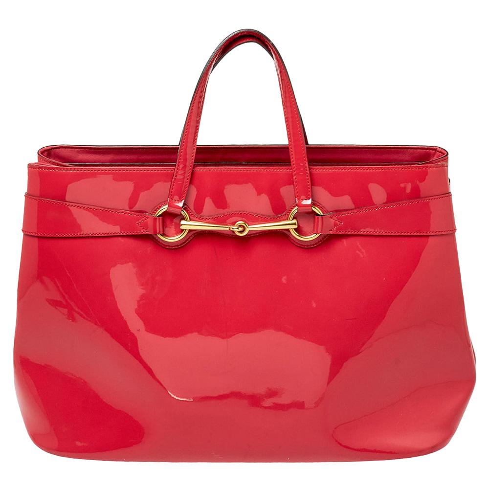 Gucci Pink Patent Leather Large Bright Bit Tote