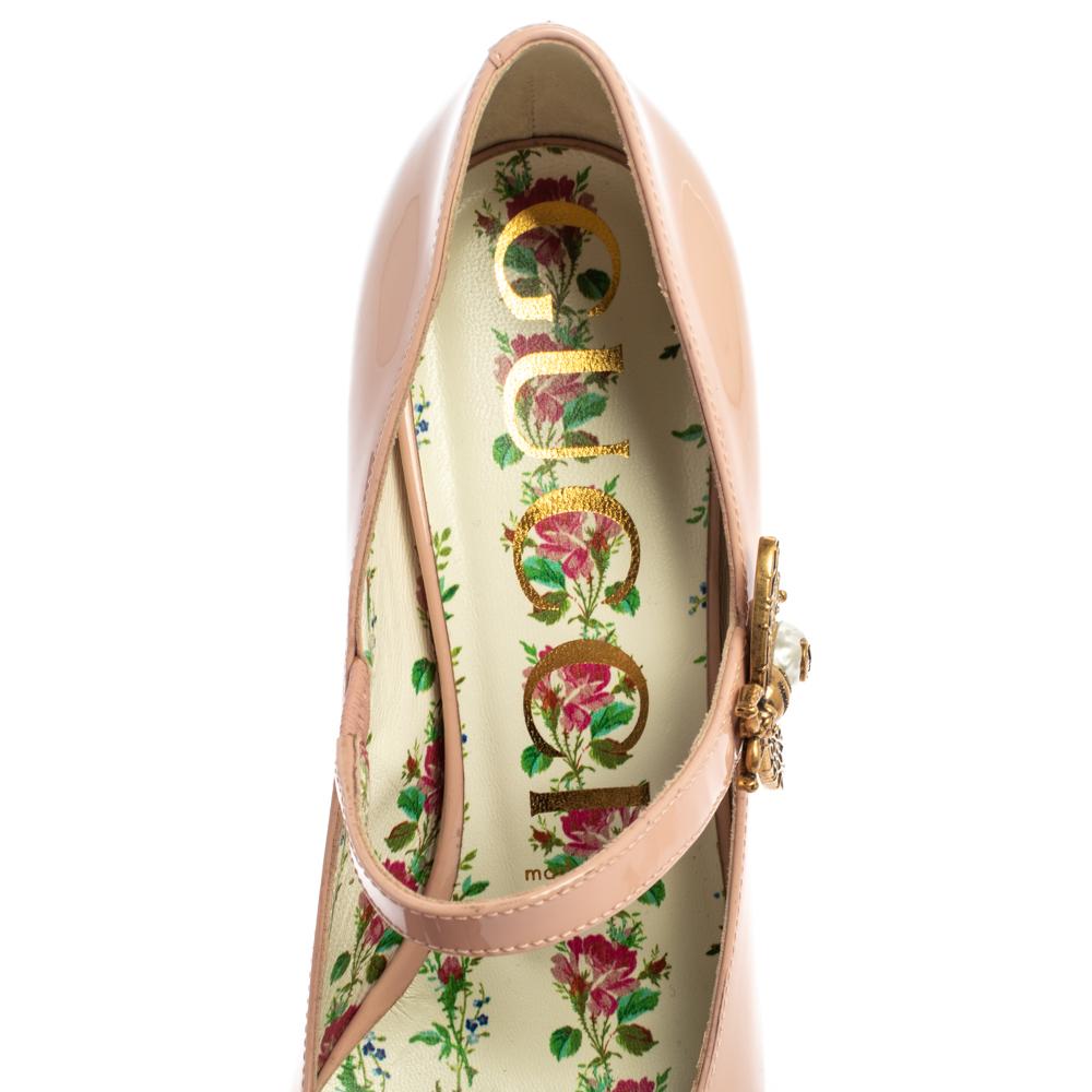 Beige Gucci Pink Patent Leather Lois Bee Mary Jane Pumps Size 37