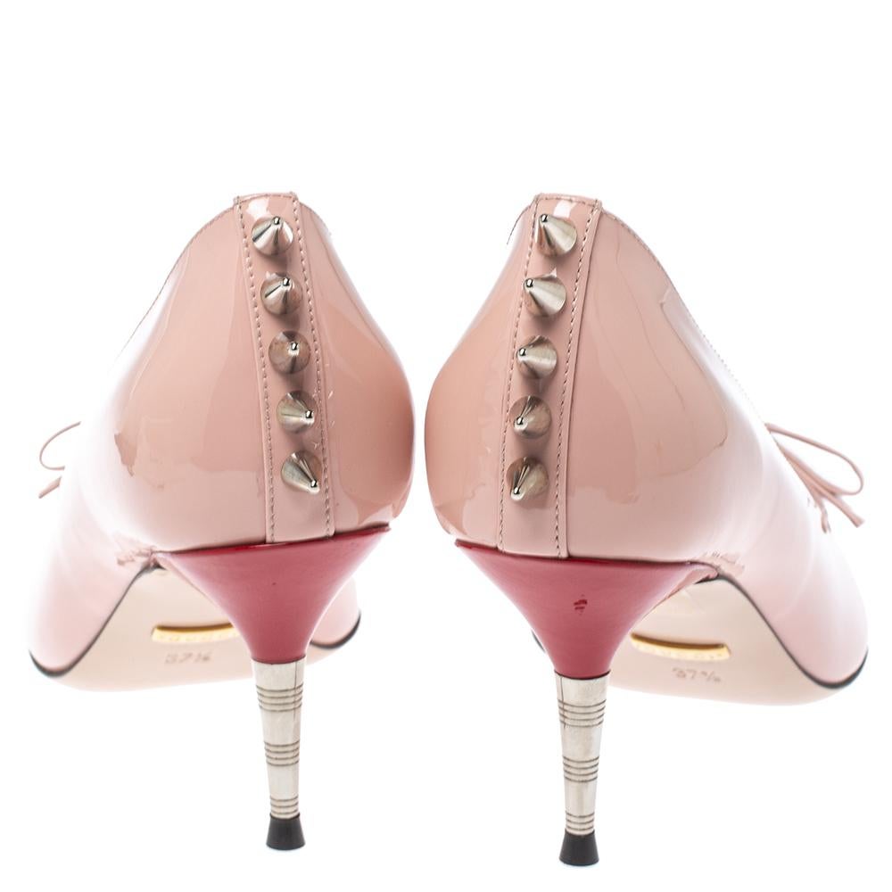 Beige Gucci Pink Patent Leather Spiked Pumps Size 37.5