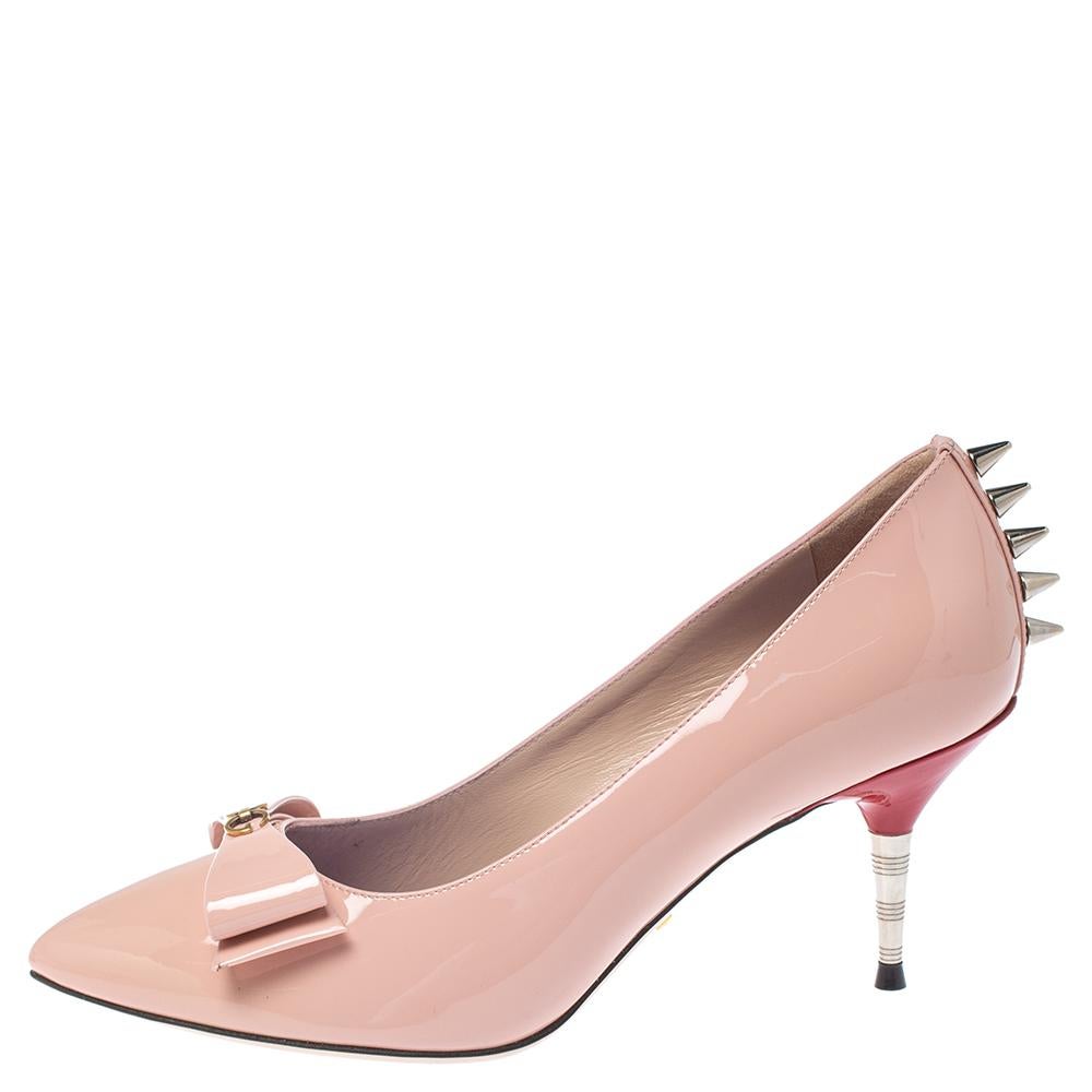 Women's Gucci Pink Patent Leather Spiked Pumps Size 37.5