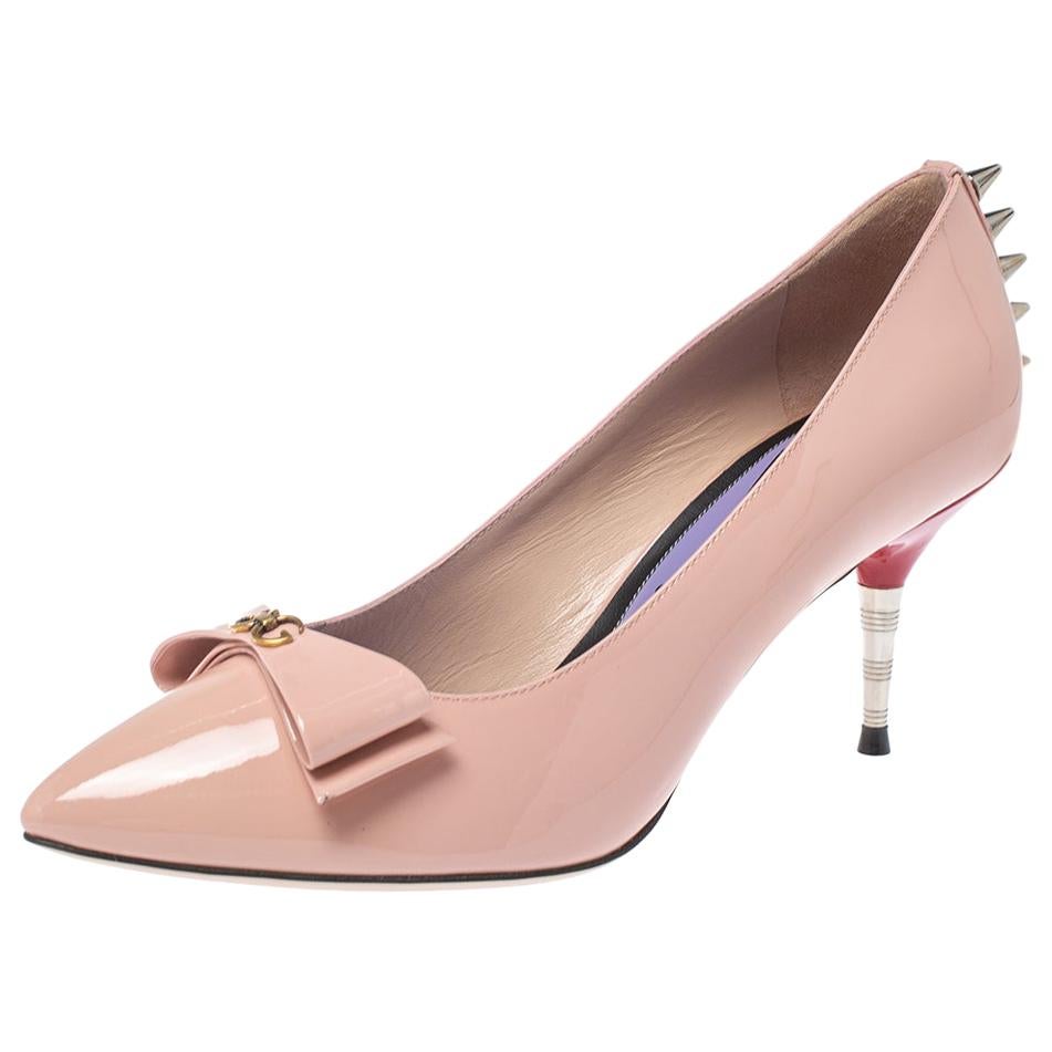 Gucci Pink Patent Leather Spiked Pumps Size 37.5