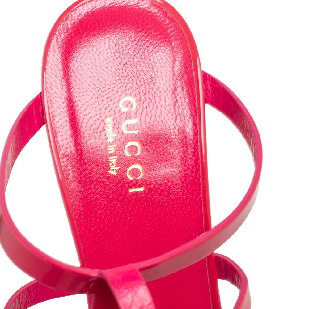 Gucci Pink Patent Leather Ursula Horsebit Ankle-Strap Sandals Size 37.5 In Good Condition In Dubai, Al Qouz 2