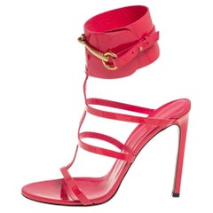 Gucci Pink Patent Leather Ursula Horsebit Ankle-Strap Sandals Size 41