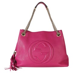Gucci Pink Pebbled Calfskin Medium Soho Chain Shoulder Bag