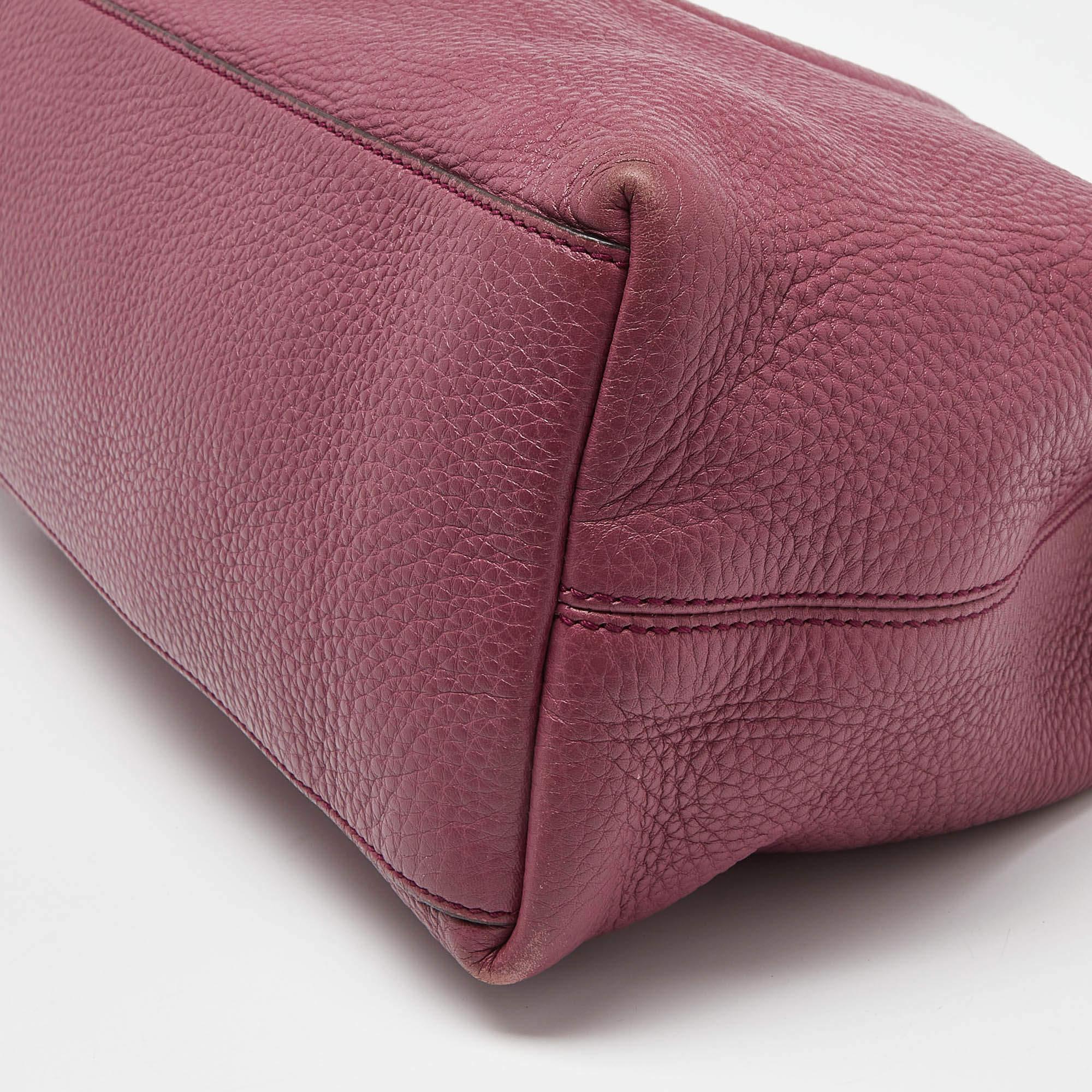 Gucci Fourre-tout Soho en cuir grainé rose de taille moyenne en vente 6