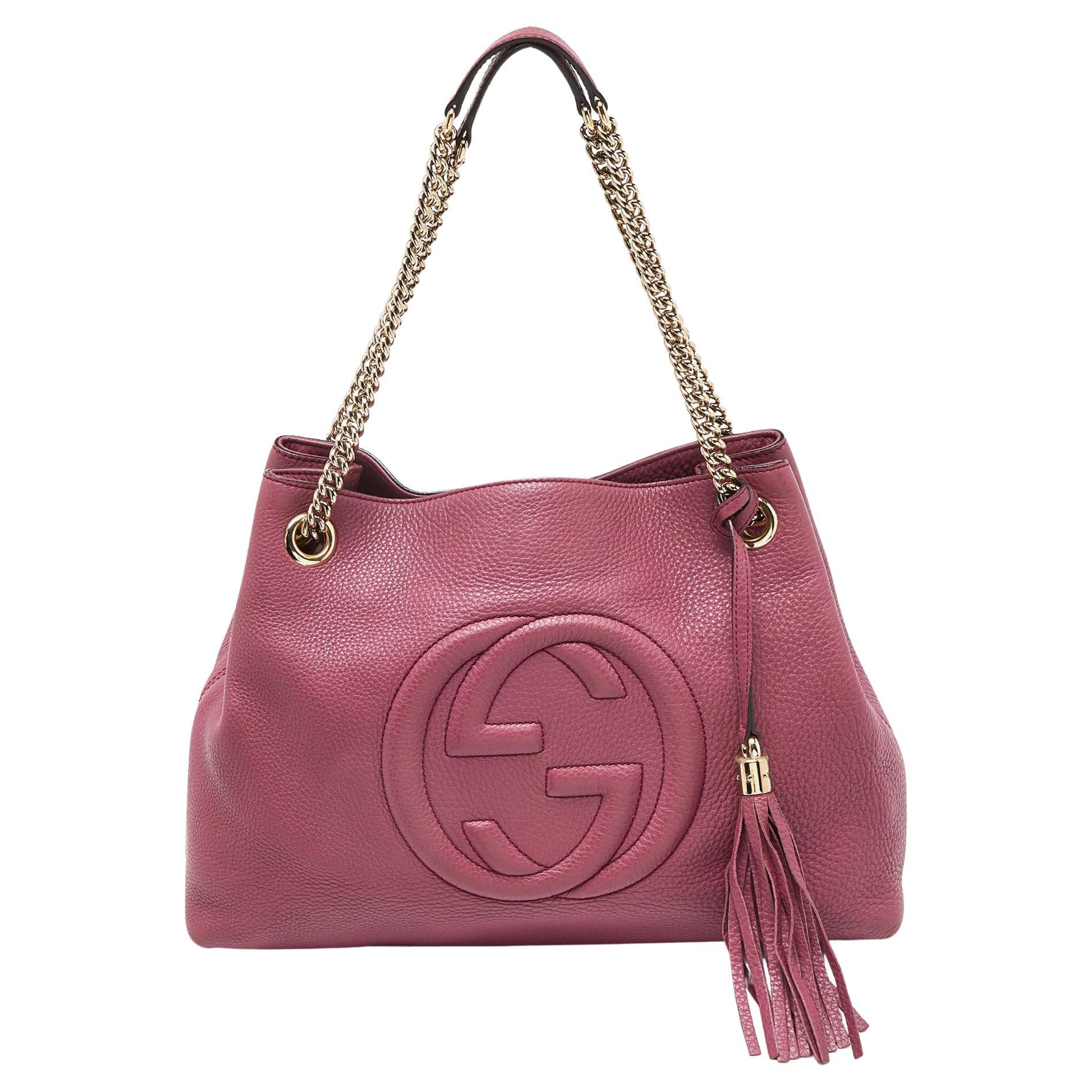 Gucci Pink Pebbled Leather Medium Soho Chain Tote For Sale