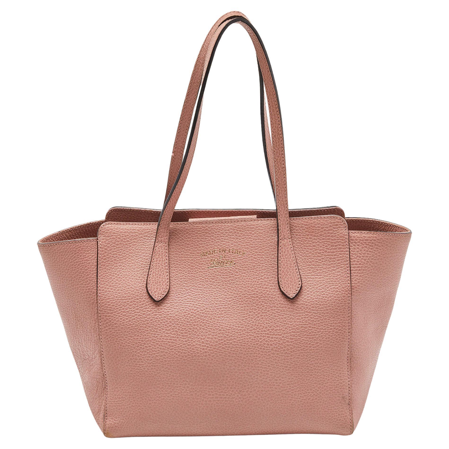Gucci Pink Pebbled Leather Small Swing Tote For Sale