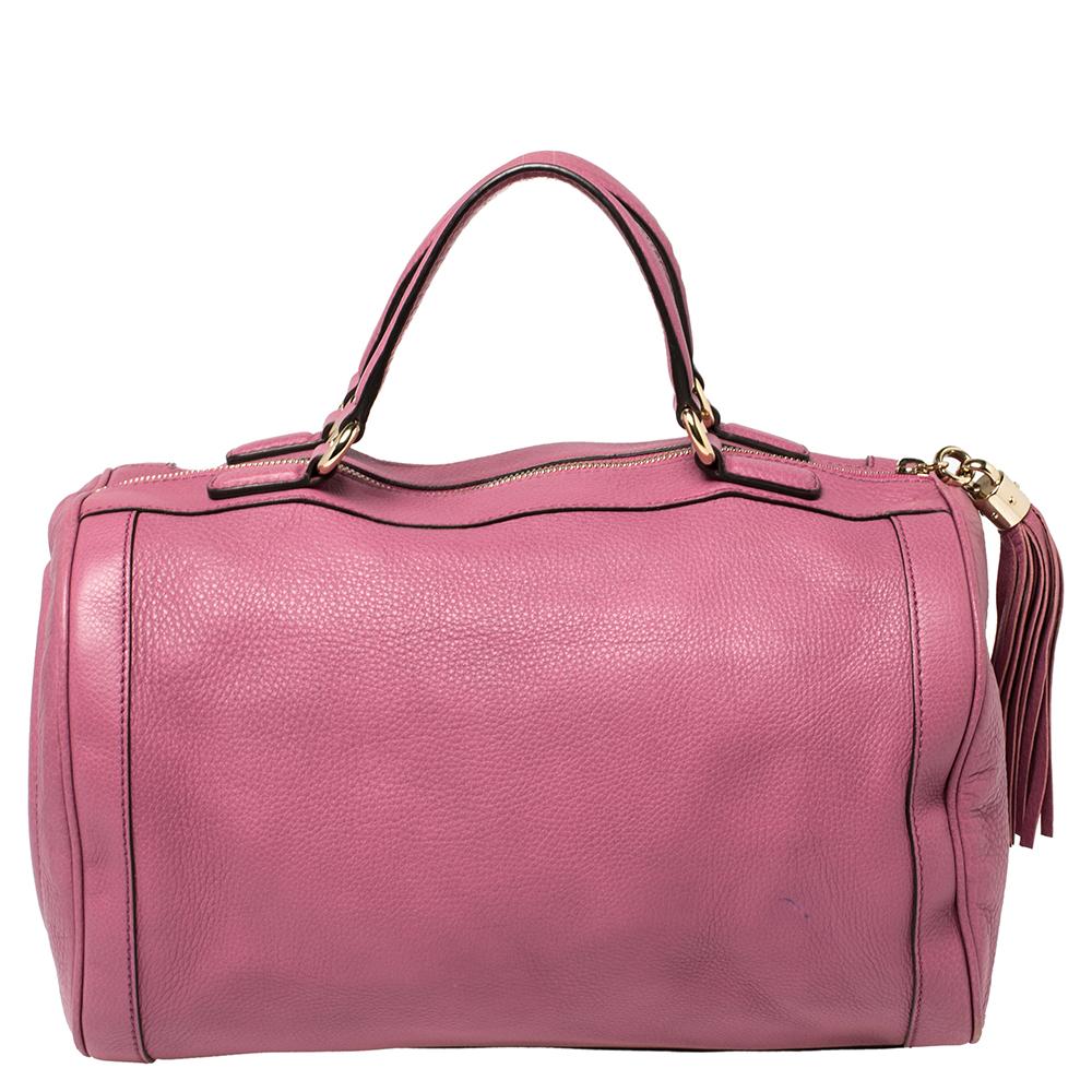 Women's Gucci Pink Pebbled Leather Soho Boston Bag
