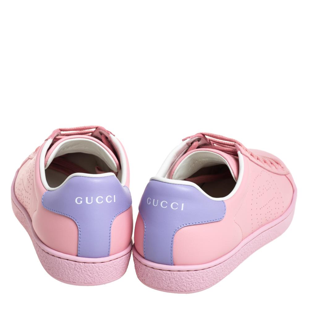 Gucci Pink/Purple Leather New Ace Sneakers Size 37 In New Condition In Dubai, Al Qouz 2