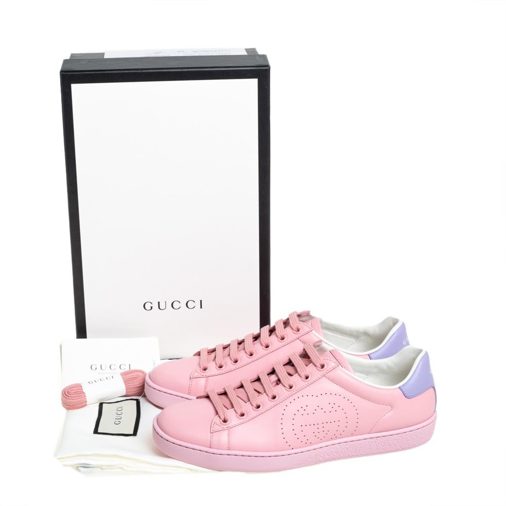 Gucci Pink/Purple Leather New Ace Sneakers Size 37 1