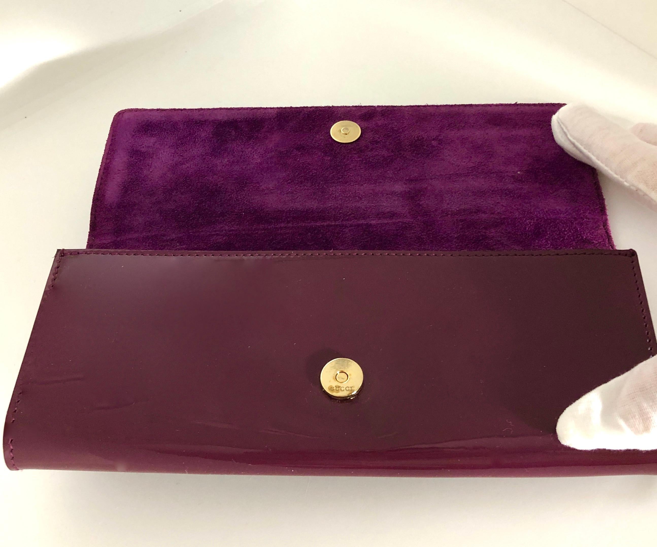 Gucci Pink / Purple Patent Leather Mini Clutch with Gold Metal Insignia Hardware 3