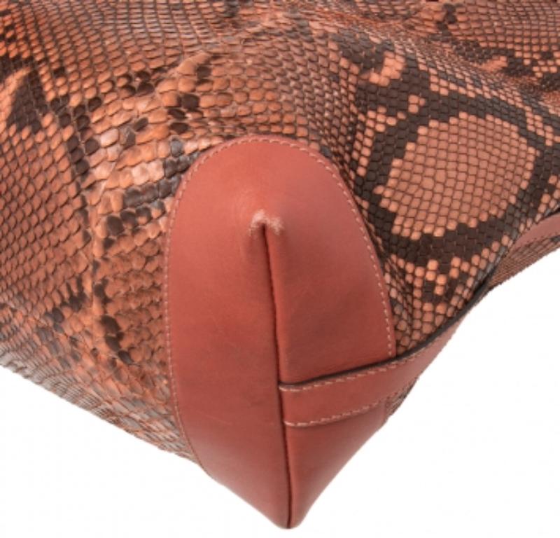 Brown Gucci Pink Python And Leather Craft Tote For Sale