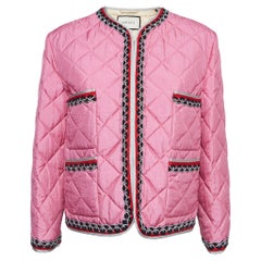 Gucci Rosa gesteppte kragenlose Jacke aus Nylon mit Kontrastbesatz und Kontrastbesatz M