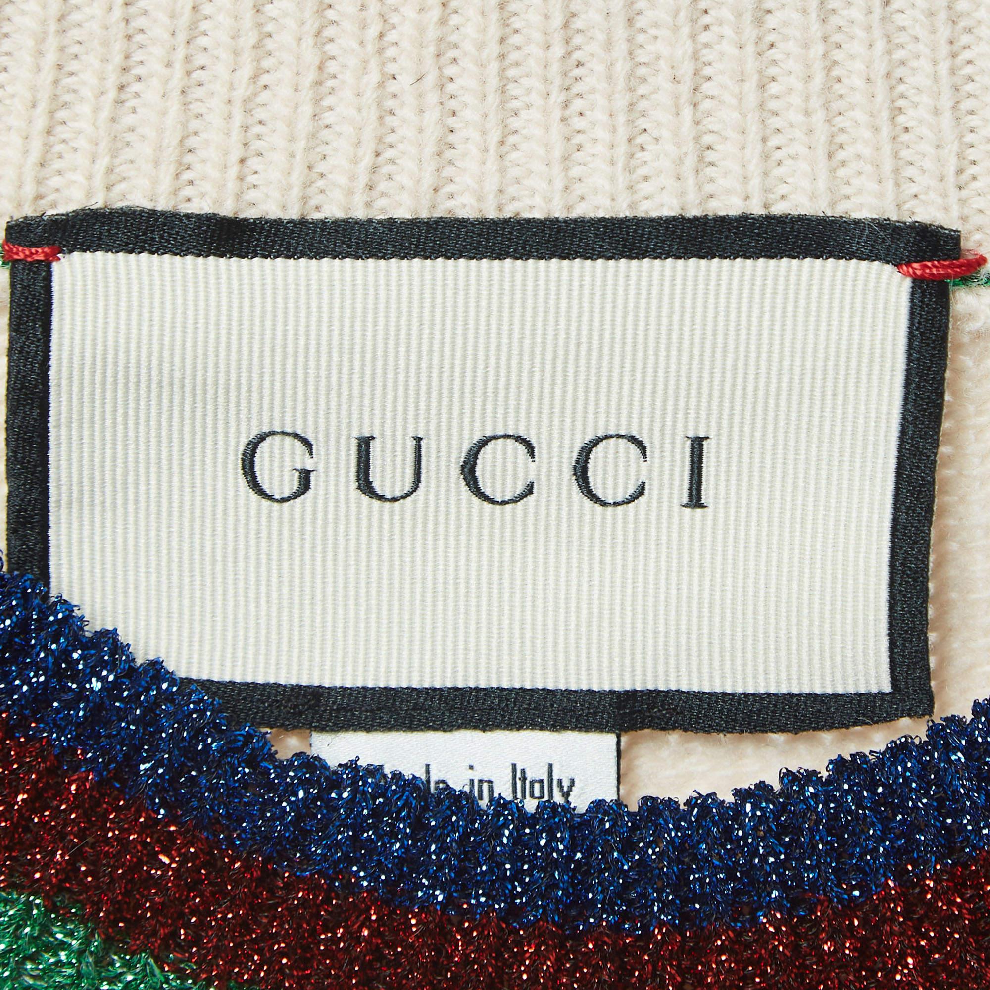 Gucci Pink Rabbit Applique Tubular Knit Shimmer Detail Sweater L 1