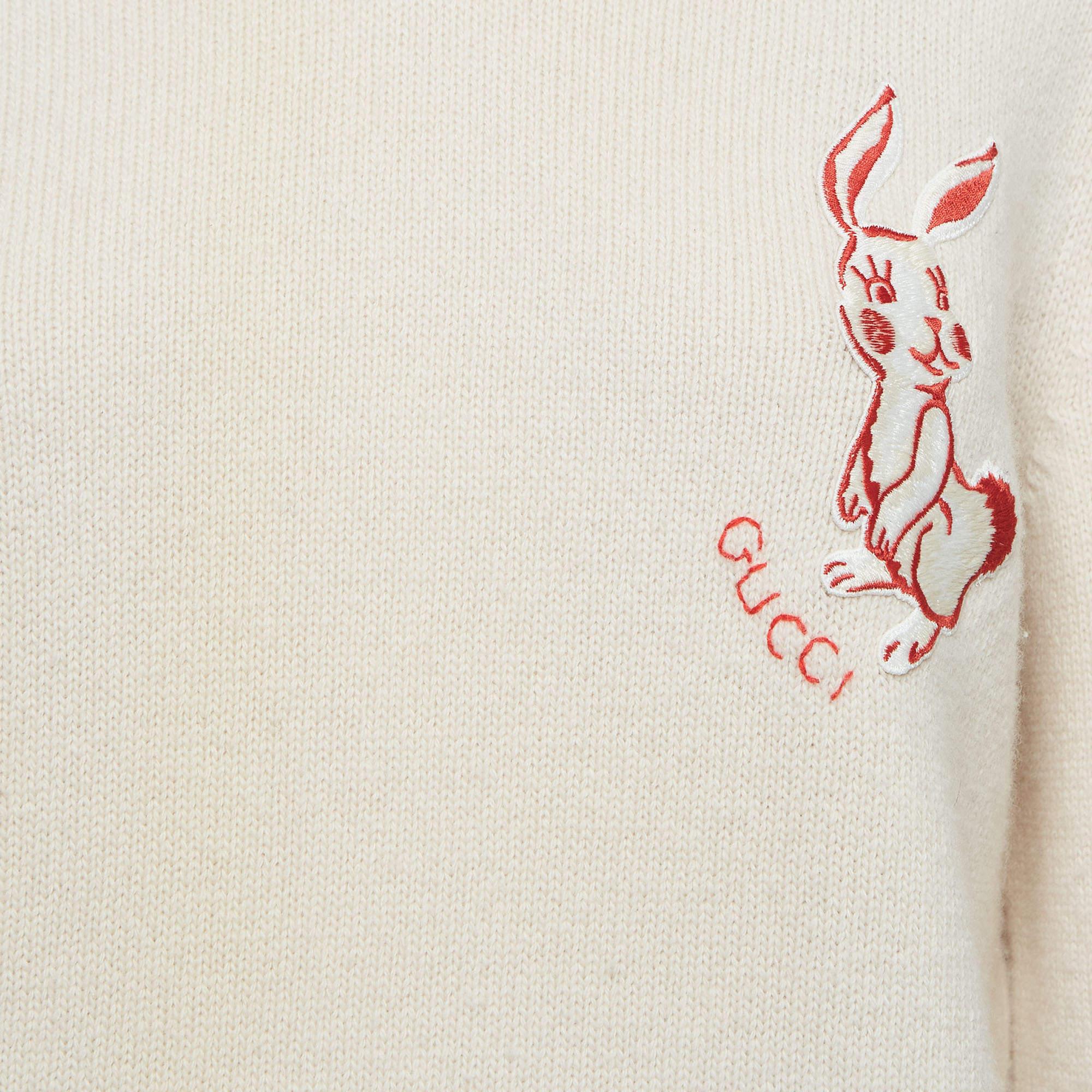 Gucci Pink Rabbit Applique Tubular Knit Shimmer Detail Sweater L 2
