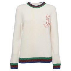 Gucci Pink Rabbit Applique Tubular Knit Shimmer Detail Sweater L