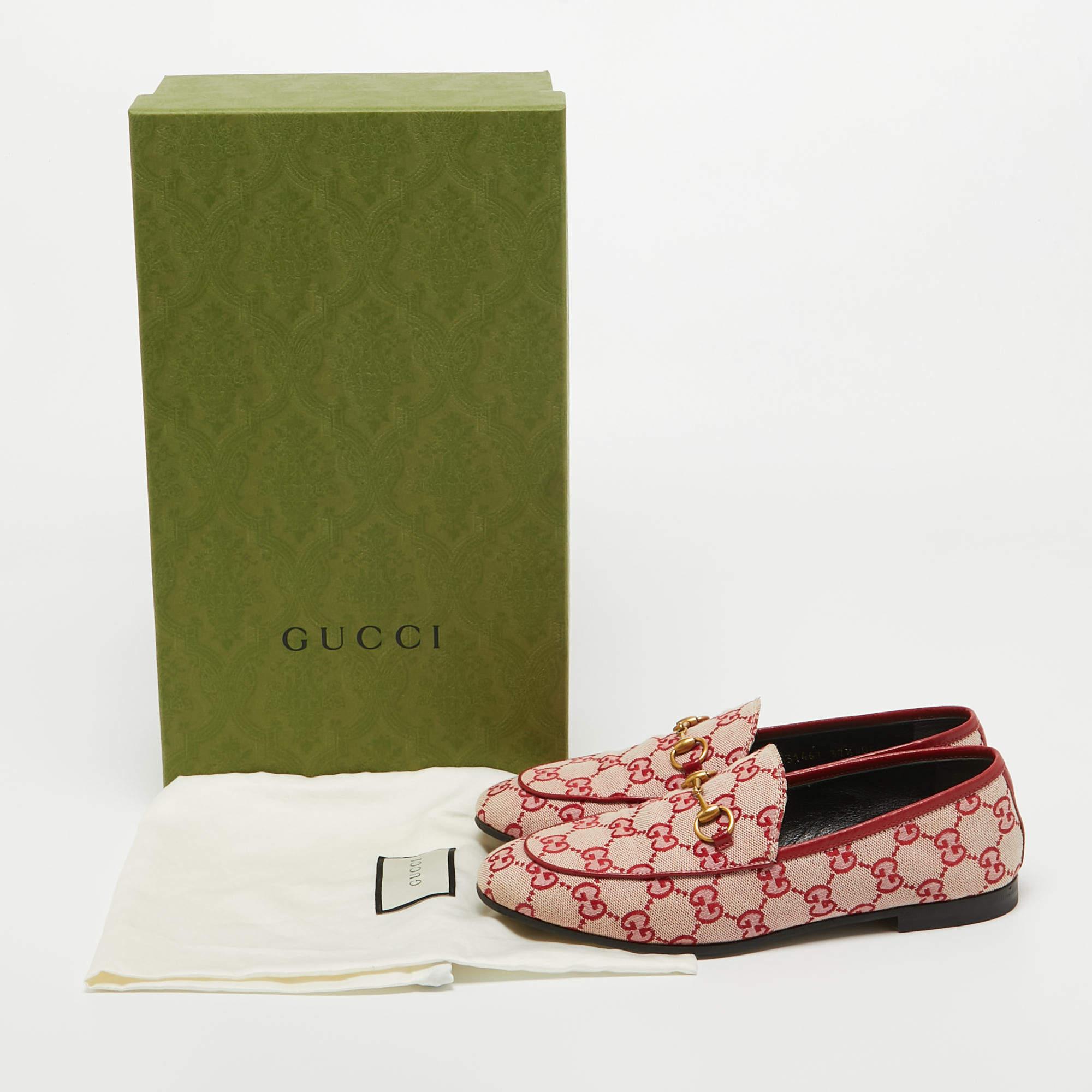 Gucci Pink/Red GG Canvas Jordaan Horsebit Loafers Size 37.5 1