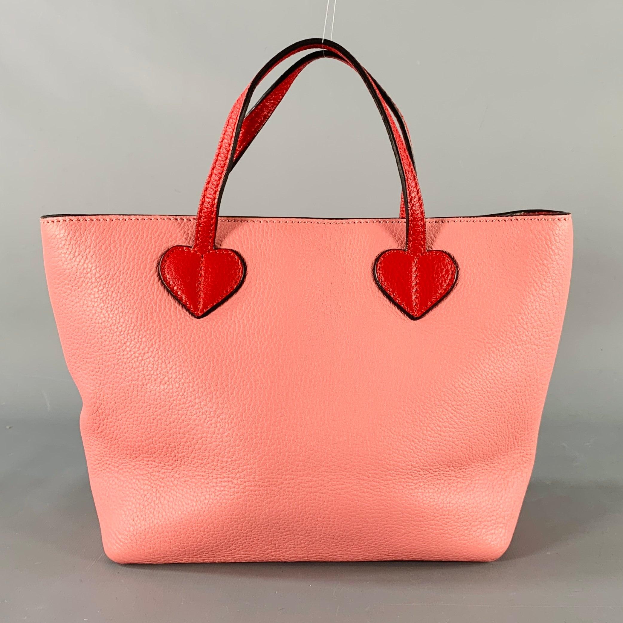 Men's GUCCI Pink Red Heart Pebble Grain Leather Mini Tote Handbag For Sale