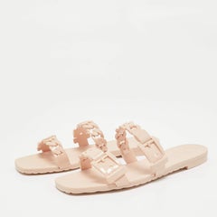 Gucci Pink Rubber Chain Detail Flat Slides Size 38
