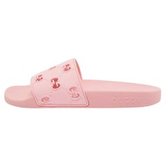 Used Gucci Pink Rubber GG Laser Cut Slides Size 39