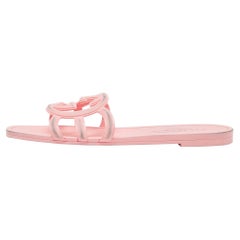 Gucci Pink Rubber Interlocking G Flat Slides Size 40