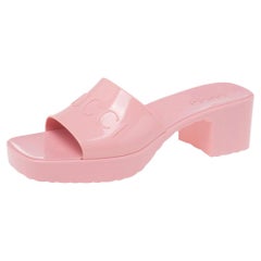 Gucci Pink Rubber Platform Slide Sandals Size 38