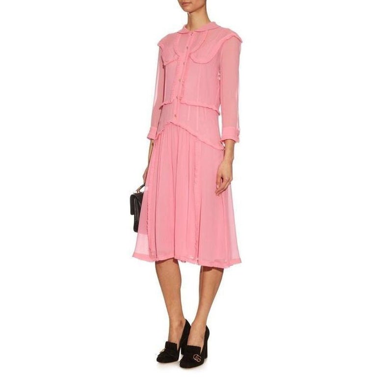 GUCCI Pink Ruffle Trimmed Silk Cocktail Dress and IT42 US 46
