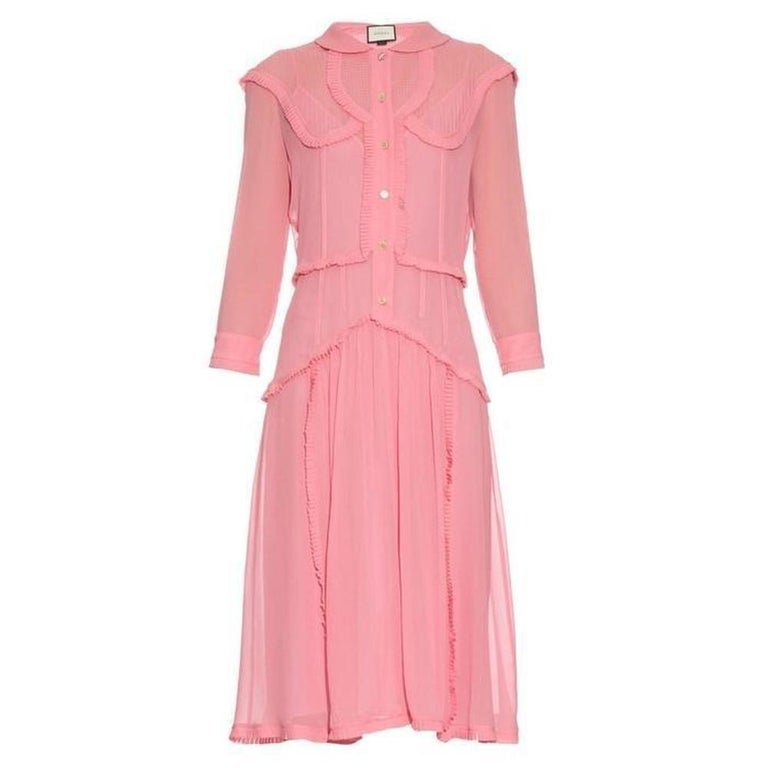 GUCCI Pink Ruffle Trimmed Silk Georgette Cocktail Dress IT38 US 0-2 For  Sale at 1stDibs | it38 to us clothing, gucci pink ruffle dress, gucci pink  dress