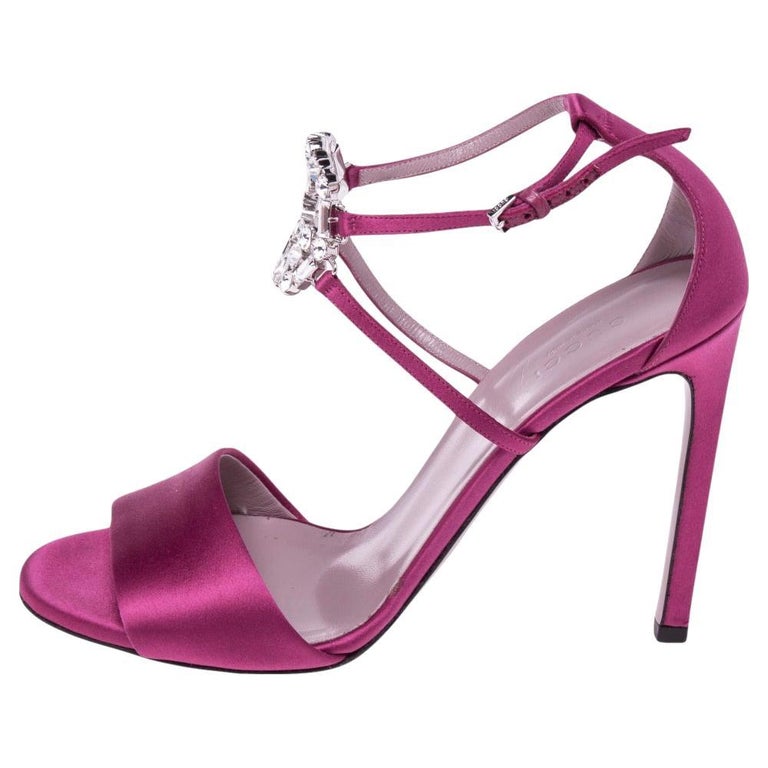 Gucci Pink Satin Crystal Embellished GG Interlocking Ankle Strap Sandals  Size 37 For Sale at 1stDibs | colorful gucci sandals, gucci ankle strap  heels, purple gucci sandals