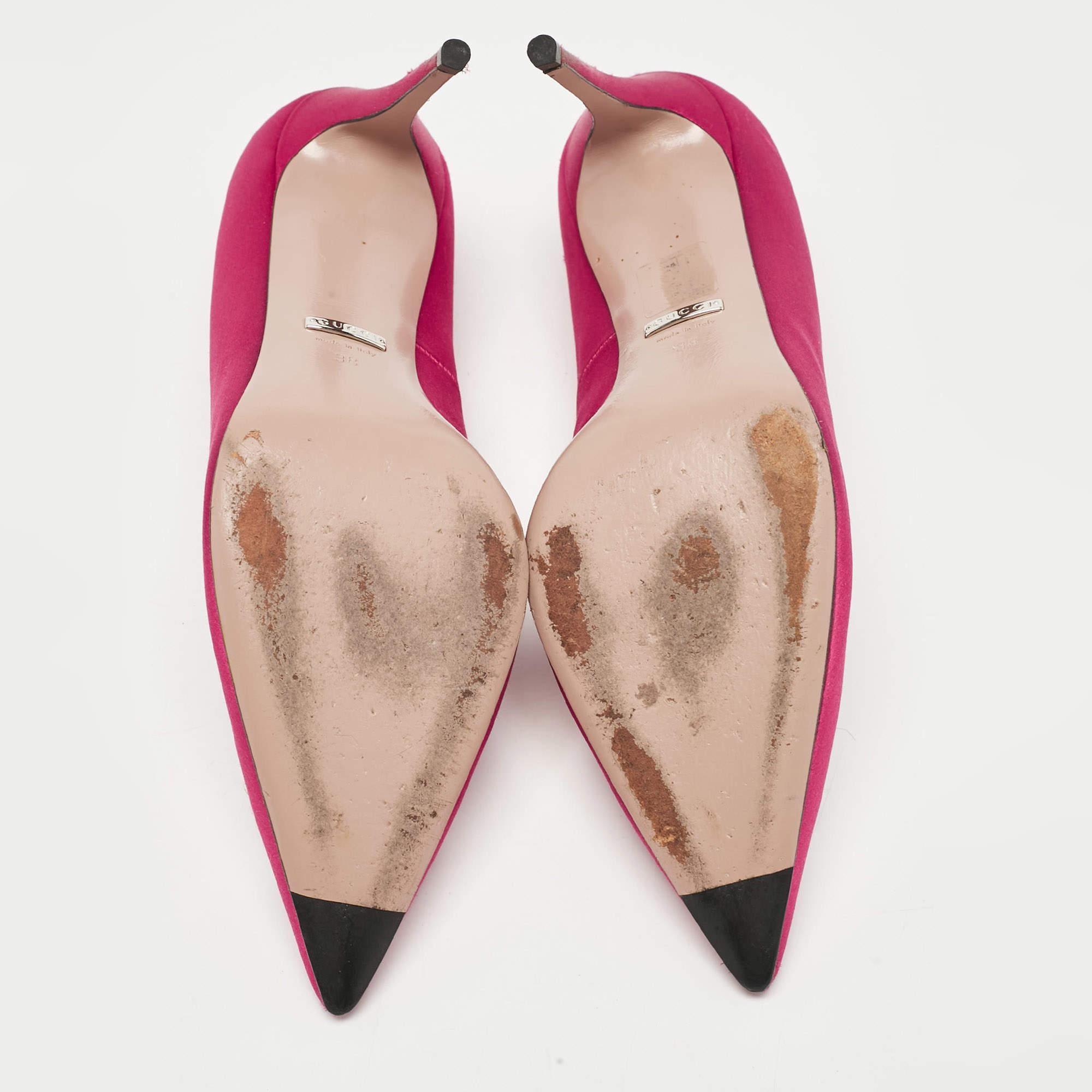Gucci Pink Satin Crystal Embellished Interlocking G Pumps Size 38 For Sale 2