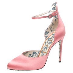 Gucci Pink Satin Daisy Ankle-Strap Pumps Size 39