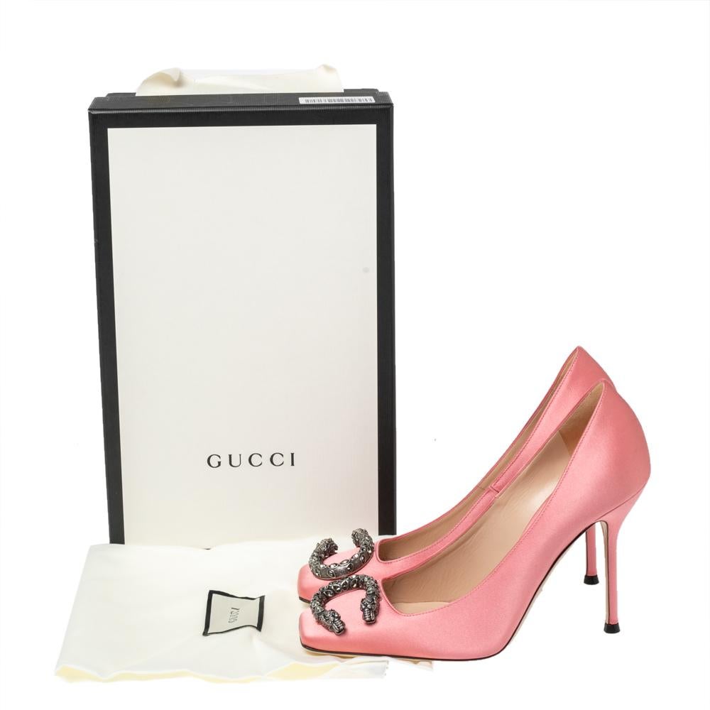 Gucci Pink Satin Dionysus Buckle Square Toe Pumps Size 37.5 3