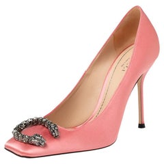 Gucci Pink Satin Dionysus Buckle Square Toe Pumps Size 37.5