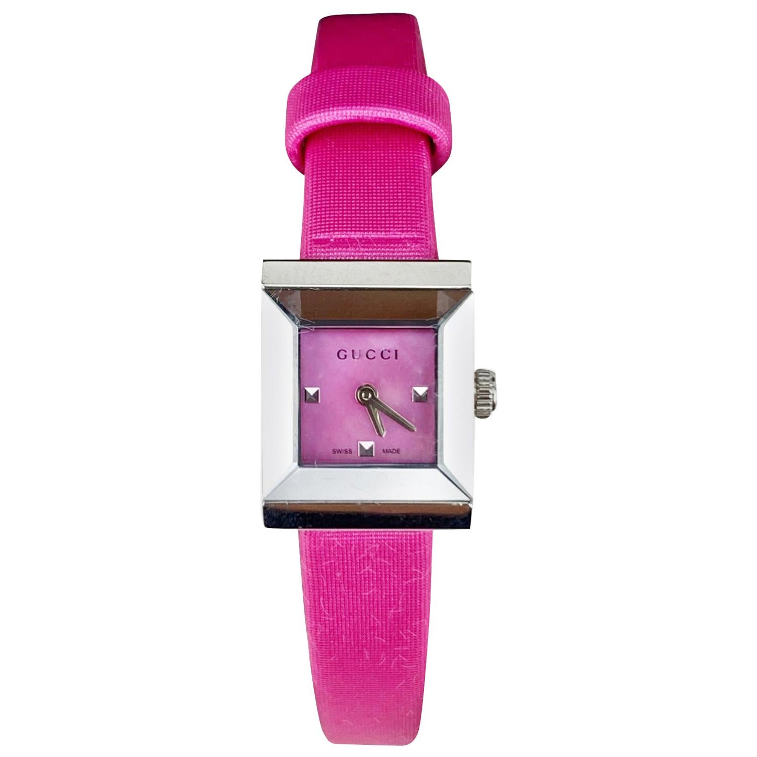 Gucci Pink Satin G Frame Ladies Watch 1285 Never Worn