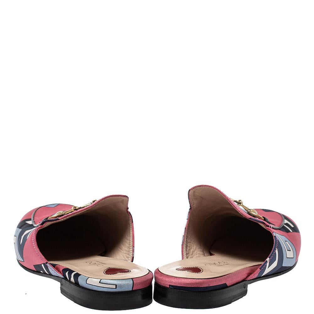 Brown Gucci Pink Satin Princetown Horsebit Mules Sandals Size 36
