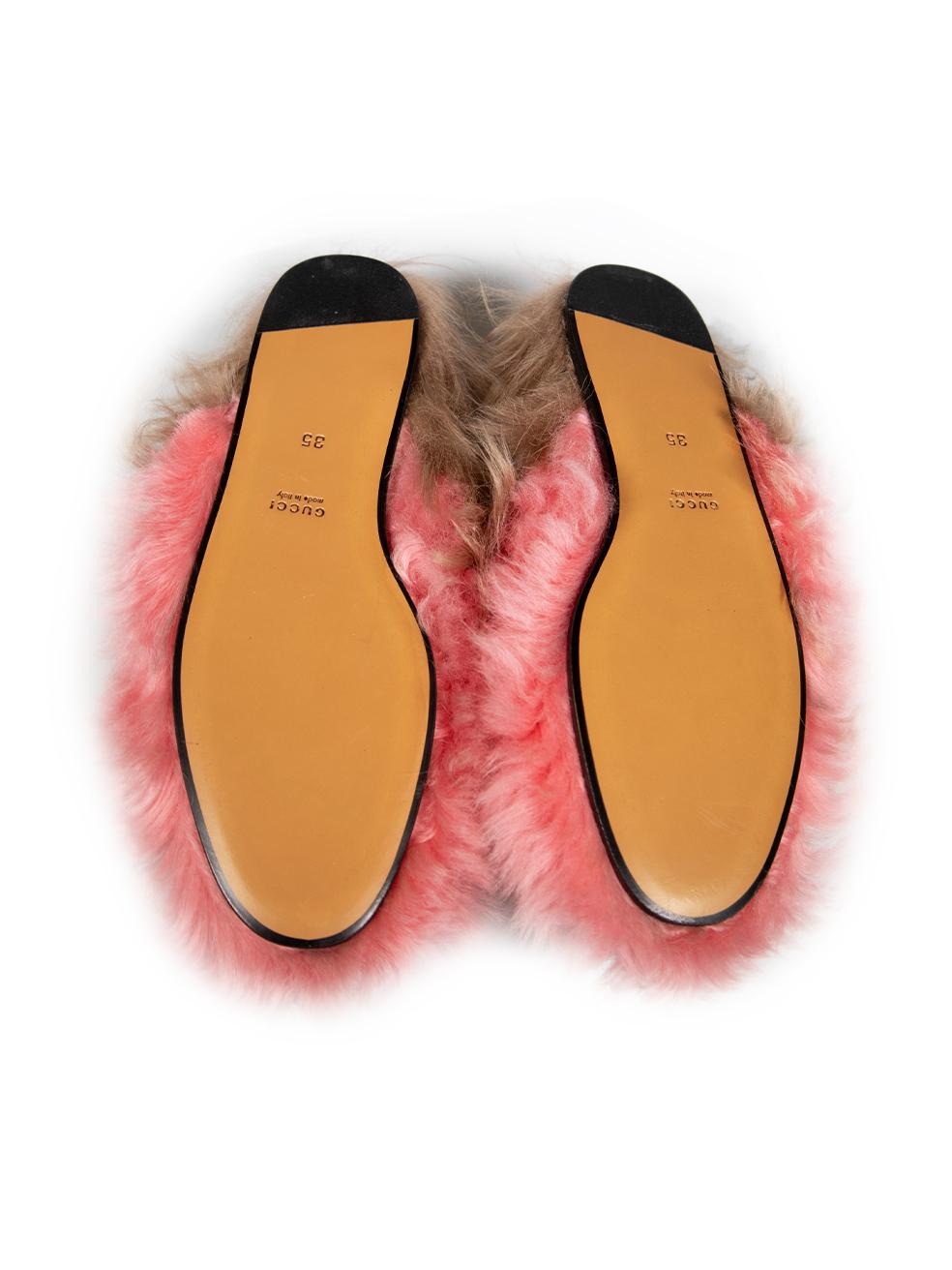 Women's Gucci Pink Shearling Princetown Horsebit Mules Size IT 35