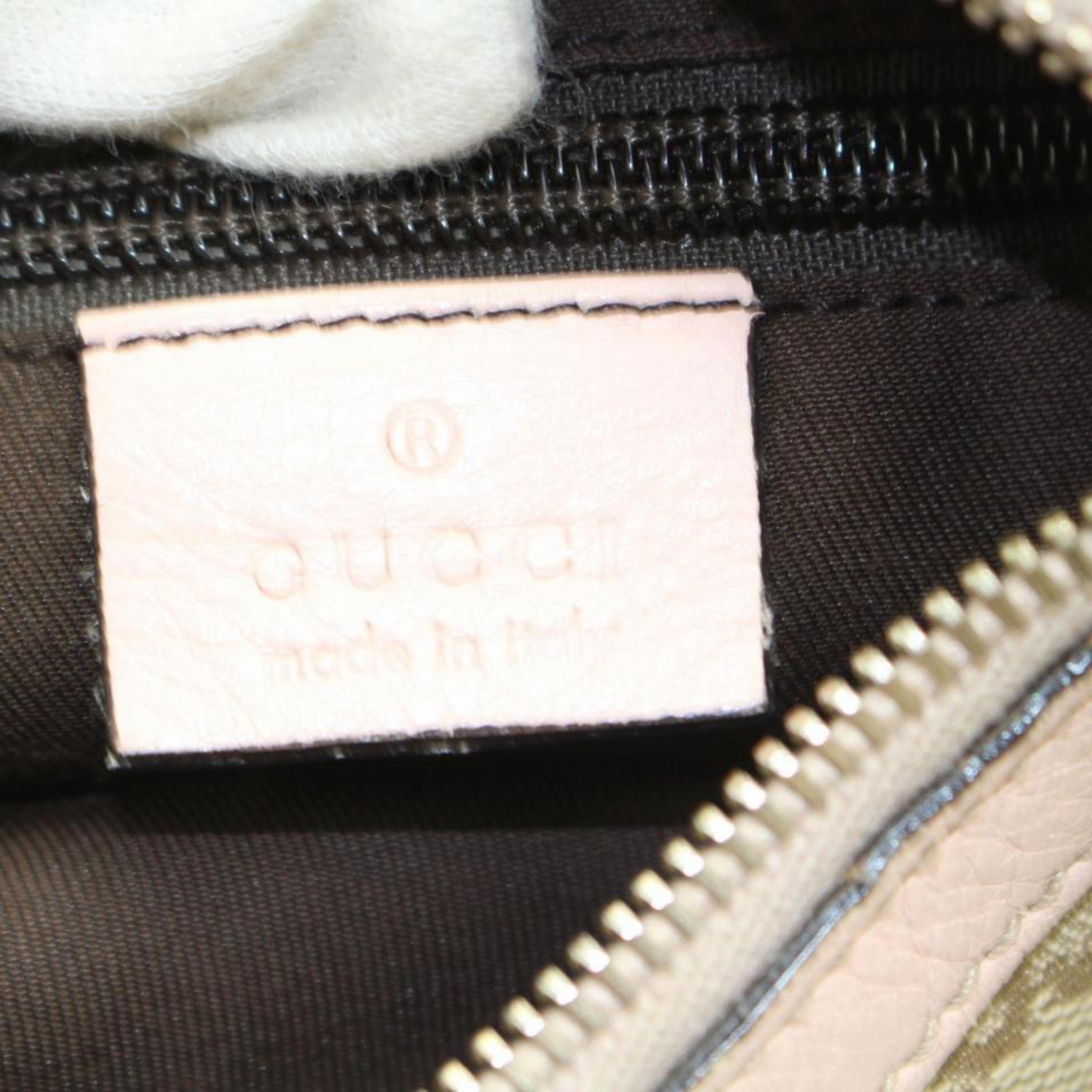 Gucci Pink Sherry Monogram Web Half Moon Messenger 868567 Beige Canvas Cross Bod In Good Condition For Sale In Forest Hills, NY