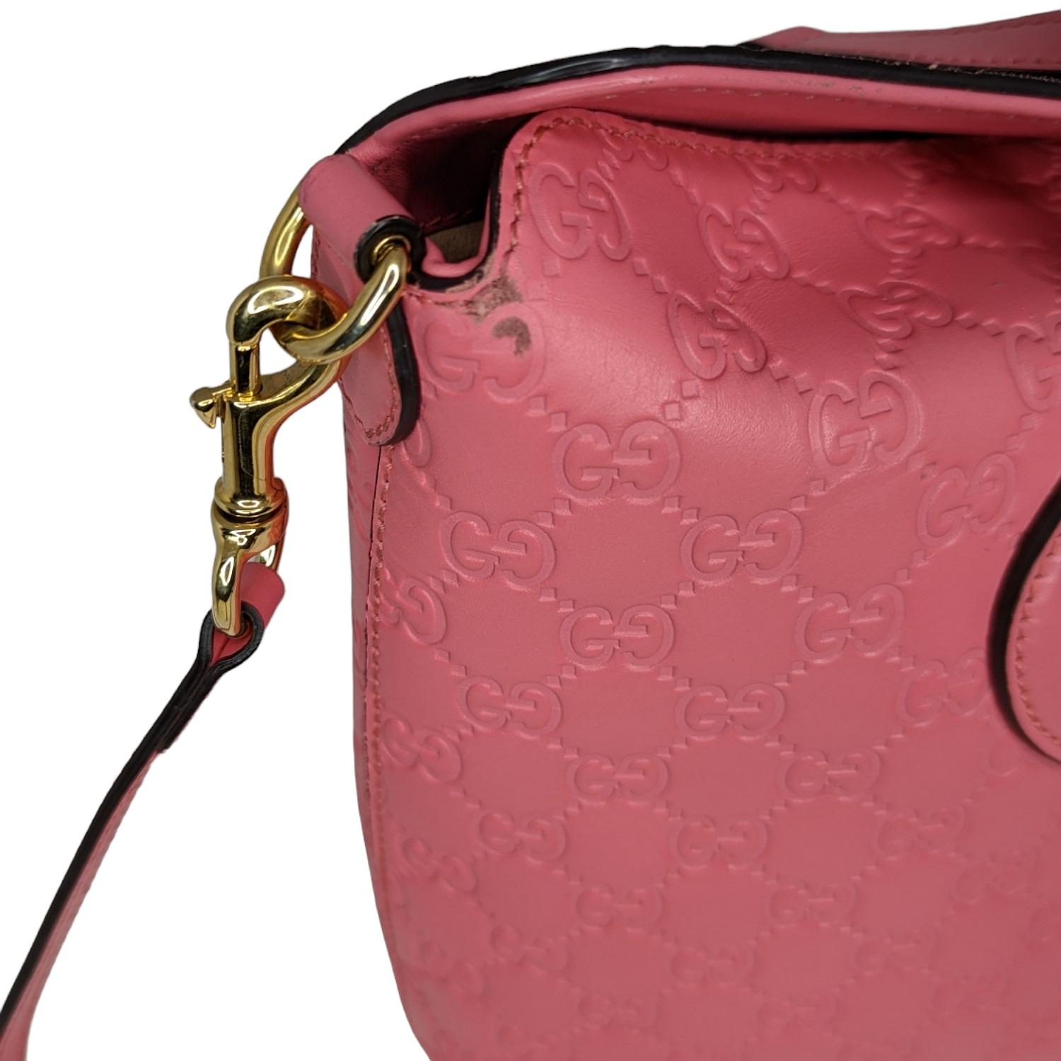 Gucci Pink Signature Guccissima Leather Top Handle Bag For Sale 1
