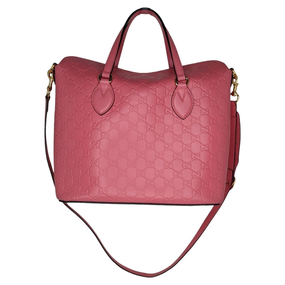 Gucci Pink Signature Guccissima Leather Top Handle Bag For Sale
