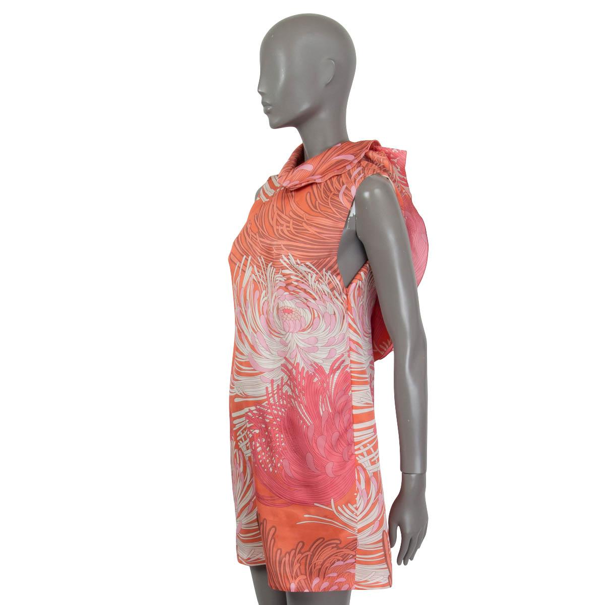 GUCCI pink silk 2013 FLORAL RUFFLED BACKLESS Dress 40 S In Good Condition For Sale In Zürich, CH