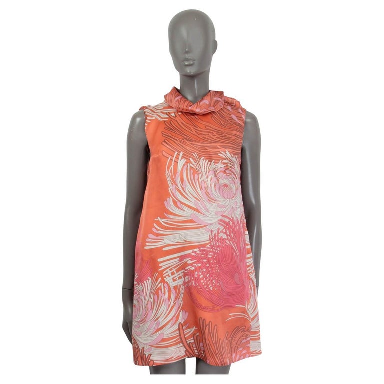 GUCCI pink silk 2013 FLORAL RUFFLED BACKLESS Dress 40 S For Sale at 1stDibs