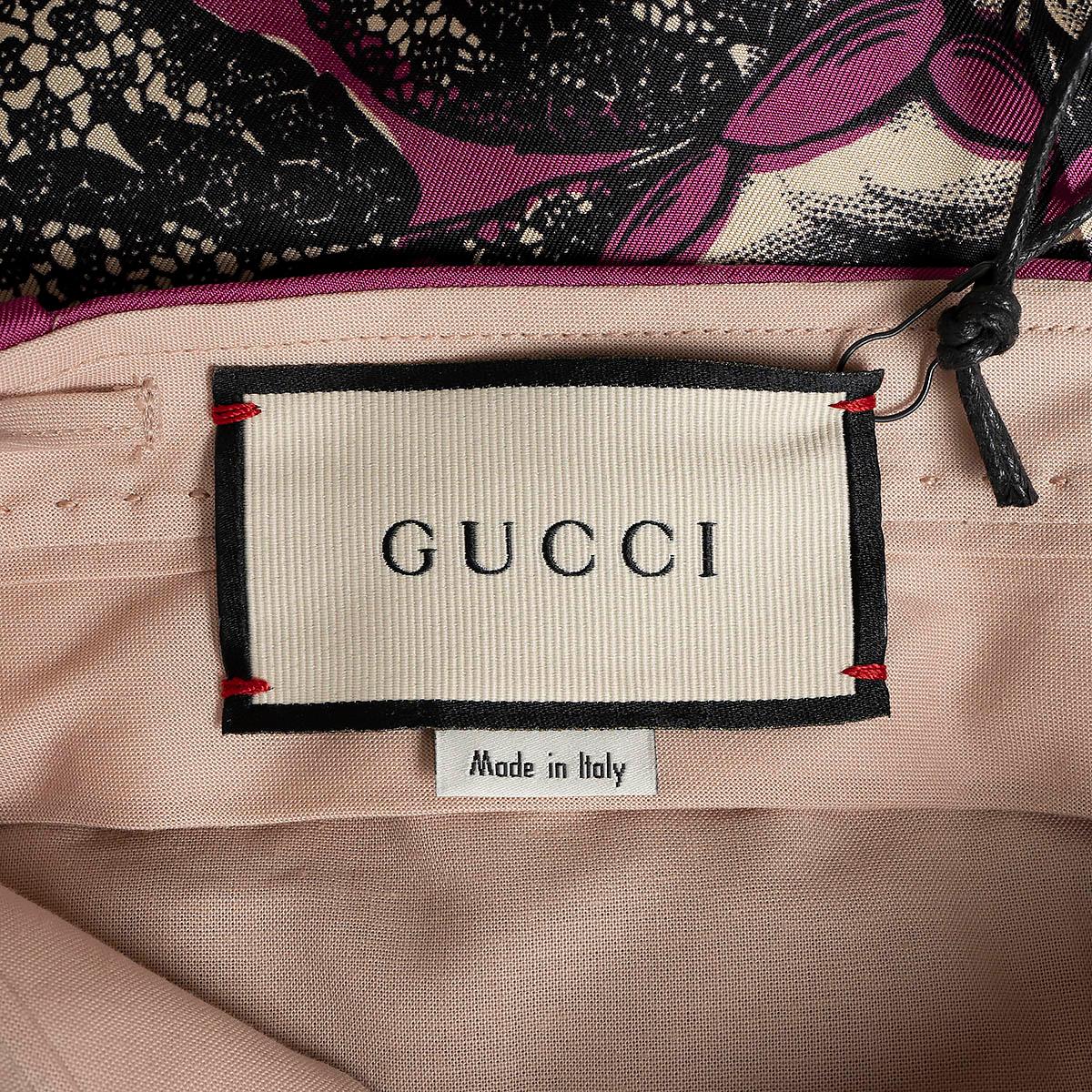 GUCCI pink silk 2019 FLORAL WIDE-LEG TWILL Pants 38 XS For Sale 1