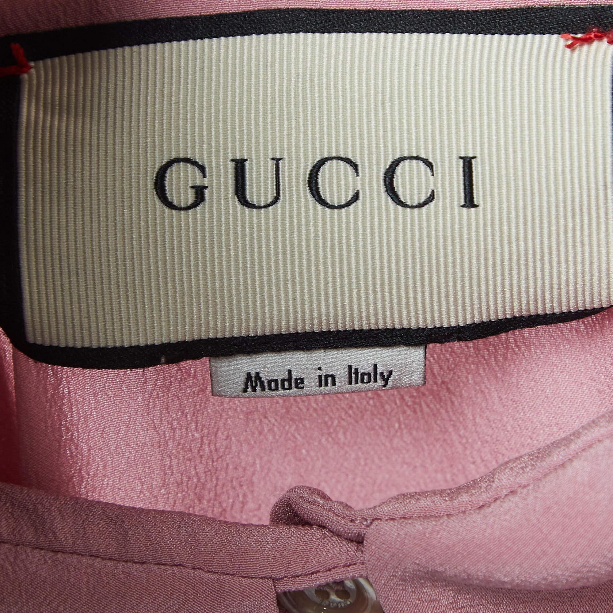 Gucci Pink Silk Button Front Shirt Blouse M For Sale 1
